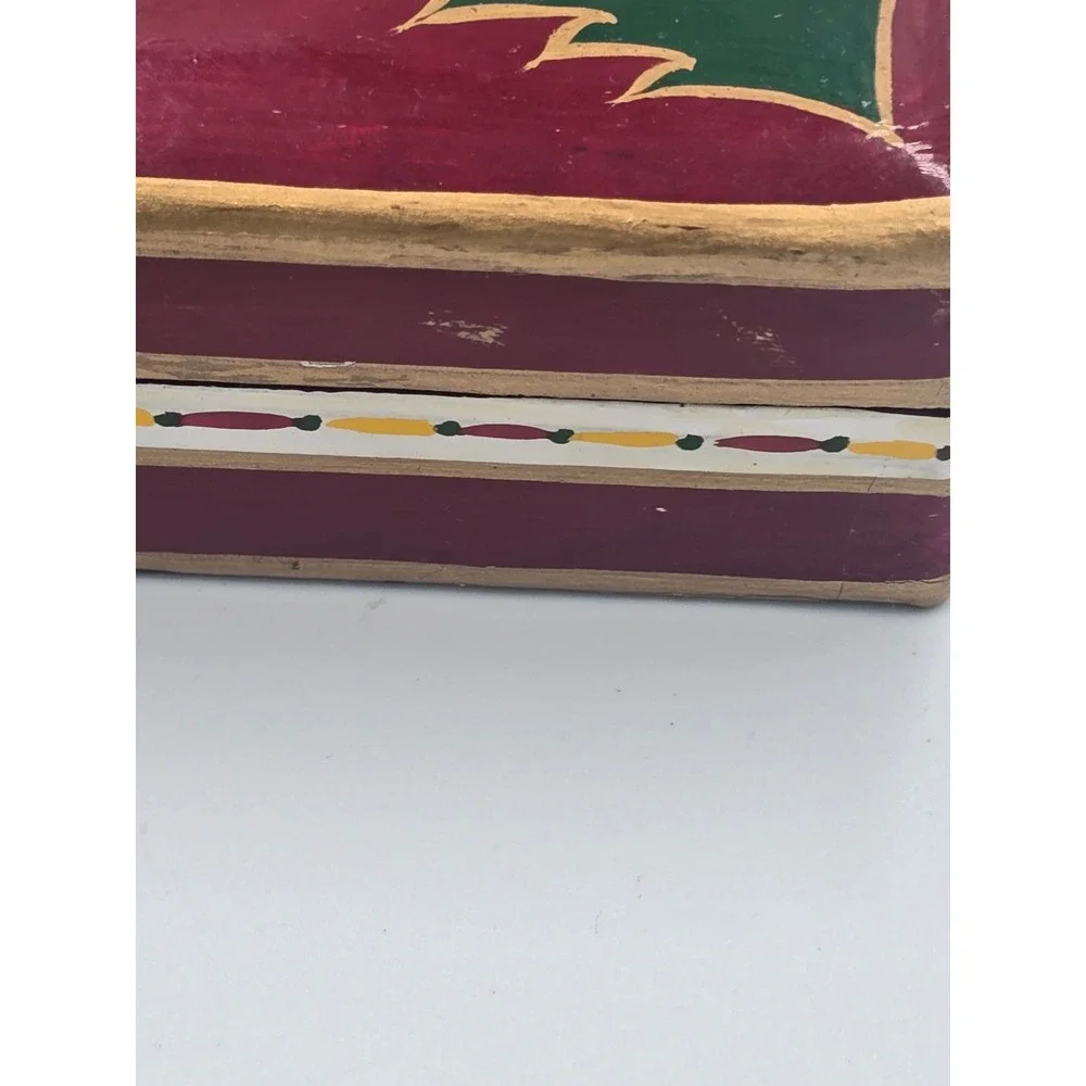 Vintage Foreside Hand-Painted Lacquer Wood Christmas Coaster Set of 6 with Box